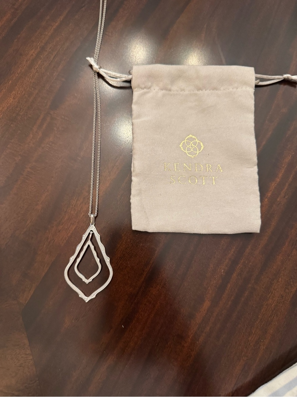 Kendra Scott Long Simon Teardrop Pendant Necklace - Silver. Adjustable Length